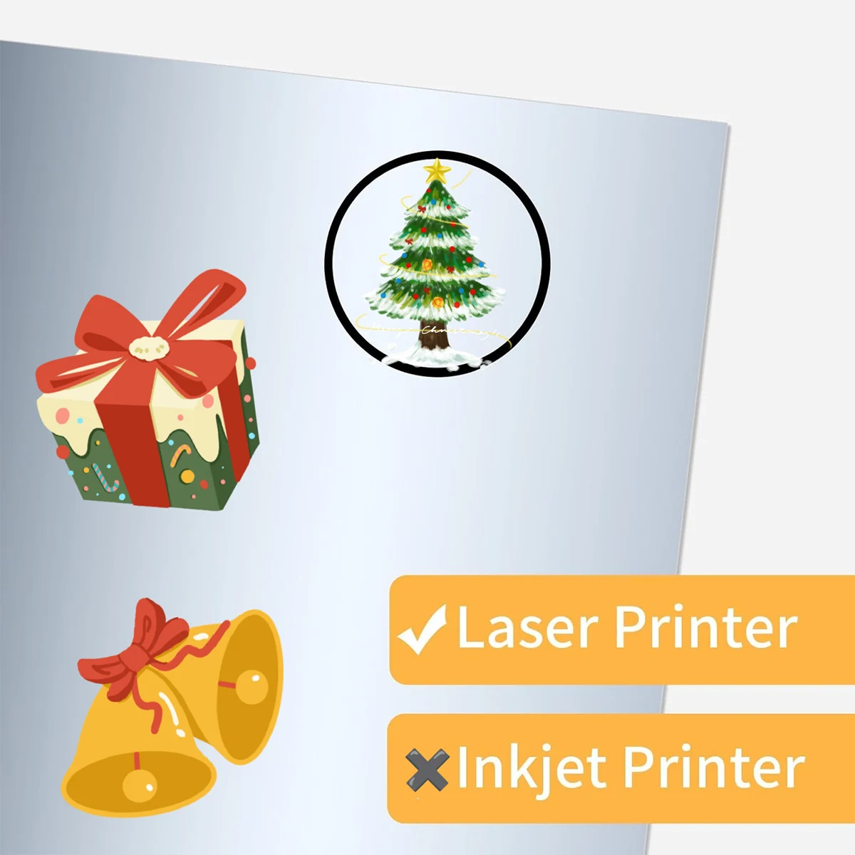 Limitiert auf Laserdrucker im A4-Format mit hochglänzend silbernem holografisch bedruckbarem Aufkleberpapier, wasserfester Vinyl-Aufkleber Image