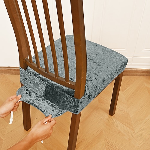 Sitzbezüge für Esszimmer, Stretch-Samt, Gold-Diamant-Stoff, doppelt elastischer Hocker-Schonbezug mit Schnalle und Zunge, rutschfester Stuhlkissenbezug für Hotelbankett, Heimdekoration Image