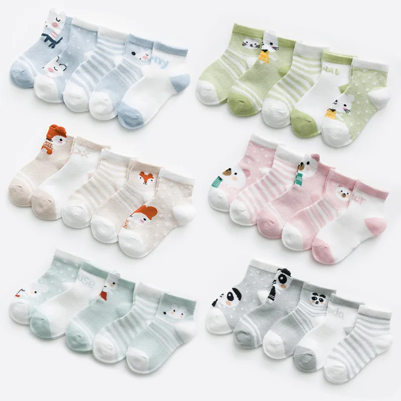 5 paia/lotto calzini per neonati per ragazze ragazzi estate maglia sottile calzini per bambini cotone stampa casual neonato bambino calzino 0-24 mesi