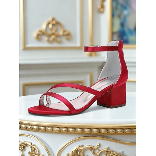 Damen Sandalen Party Hochzeit Blockabsatz Offene Spitze Elegant Mode Sexy Spaziergang Satin Reißverschluss Silber Wein Schwarz Image