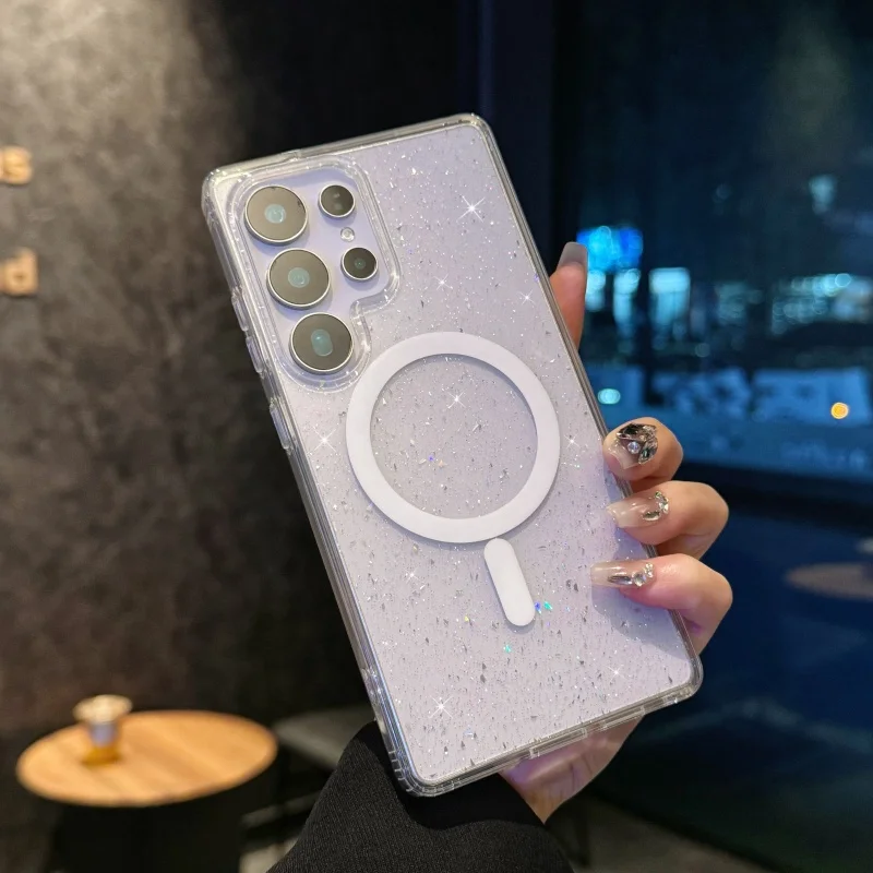 Modisch, stoßfest ﻿ Transparente Glitzer-Schutzhülle für Samsung Galaxy S25 Edge S25 S23 S24 Ultra Plus, magnetische Handyhülle Image