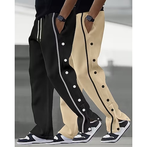 Mehrfachpackungen 2St Herren Schwarz Khaki Jogginghose Hose Gerade geschnittene Sweatpants Kordelzug Elastischer Bund Einfach Sport Outdoor Alltagskleidung Polyester Frühling Image
