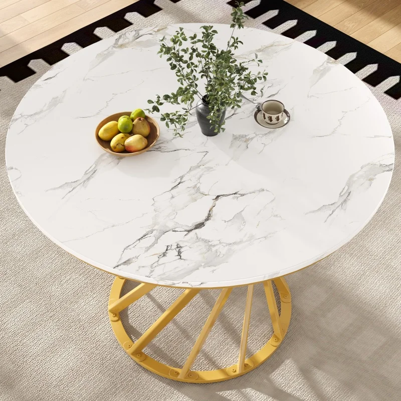 Round Dining Table Kitchen Table, Round Coffee Table For 4, Suitable For Dining Room,Living Room,MDF Marbled Table Top80×80×76cm Image