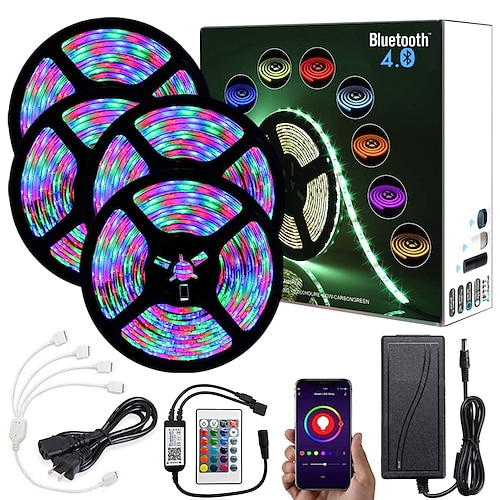 20m 65ft Smart LED Streifen Licht App WiFi Bluetooth Musik Synchronisation Wasserdicht RGB SMD 2835 1080 LEDs Funktioniert mit Alexa 12V Image