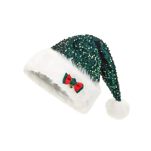 Weihnachtsmütze mit Pailletten für Damen, festliche Schleife und Glocke, Pelzbesatz, Party-Accessoire für die Feiertage Image