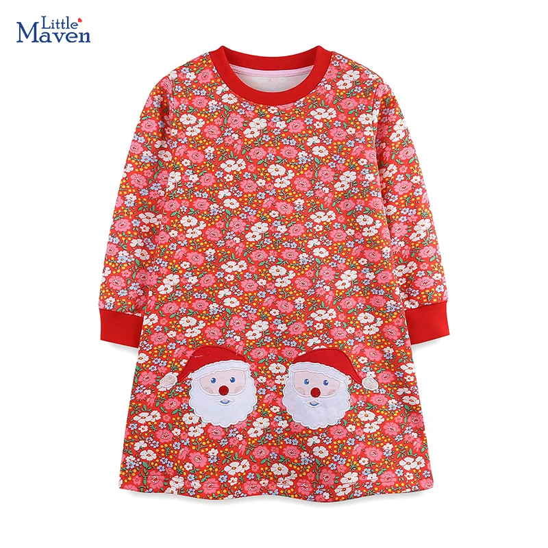 Little Maven Weihnachten Mädchen Kostüme Herbst Mädchen Lange Ärmel Kleid Santa Claus Casual Kinder Casual Kleid Baumwolle