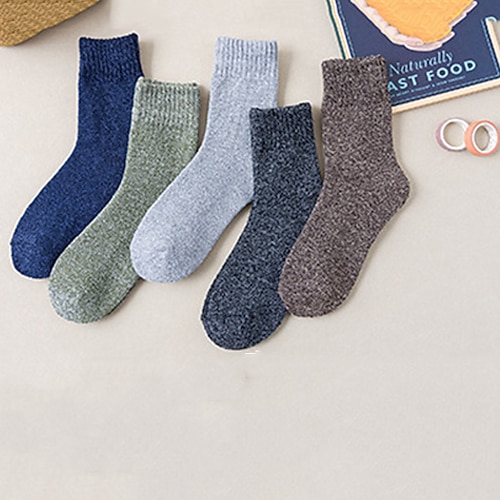 Herren 5 Paare Mehrfachpackungen Socken Laufsocken Freizeitsocken Schwarz Marinenblau Farbe Einfach Urlaub Sport Outdoor Täglich Basic Warm Herbst Winter Mode Lässig Image