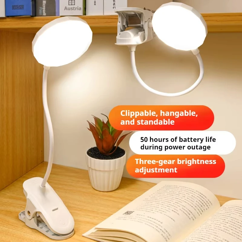 LED-Tischlampe, USB wiederaufladbar, Nachtlicht mit klappbarer Klemme, Arbeitsständer, Leselampe, Touch, 3 Modi, dimmbares Augenschutzlicht