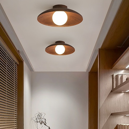 flache schalenförmige Deckenleuchte, minimalistische halbbündige Holzleuchte mit 1 Glühbirne für den Flur, braun Image