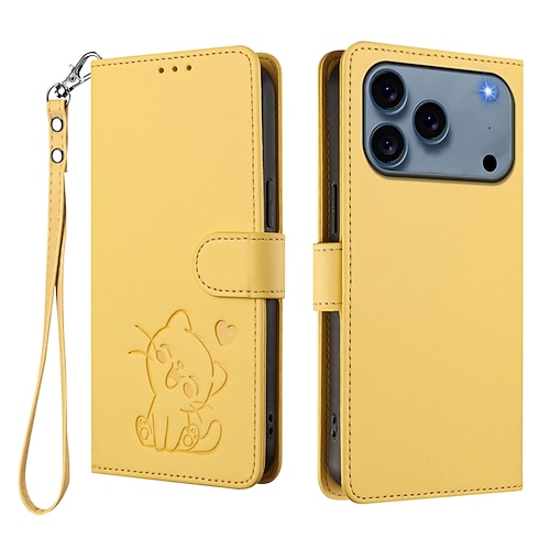 Handy Hülle Handyhüllen Für iPhone 17 Pro Max 17 Air 16 15 14 Pro Max Plus 13 Pro Max Brieftaschenhülle Vollschutz mit Trageriemen Stoßfest Katze Retro TPU PU-Leder Image