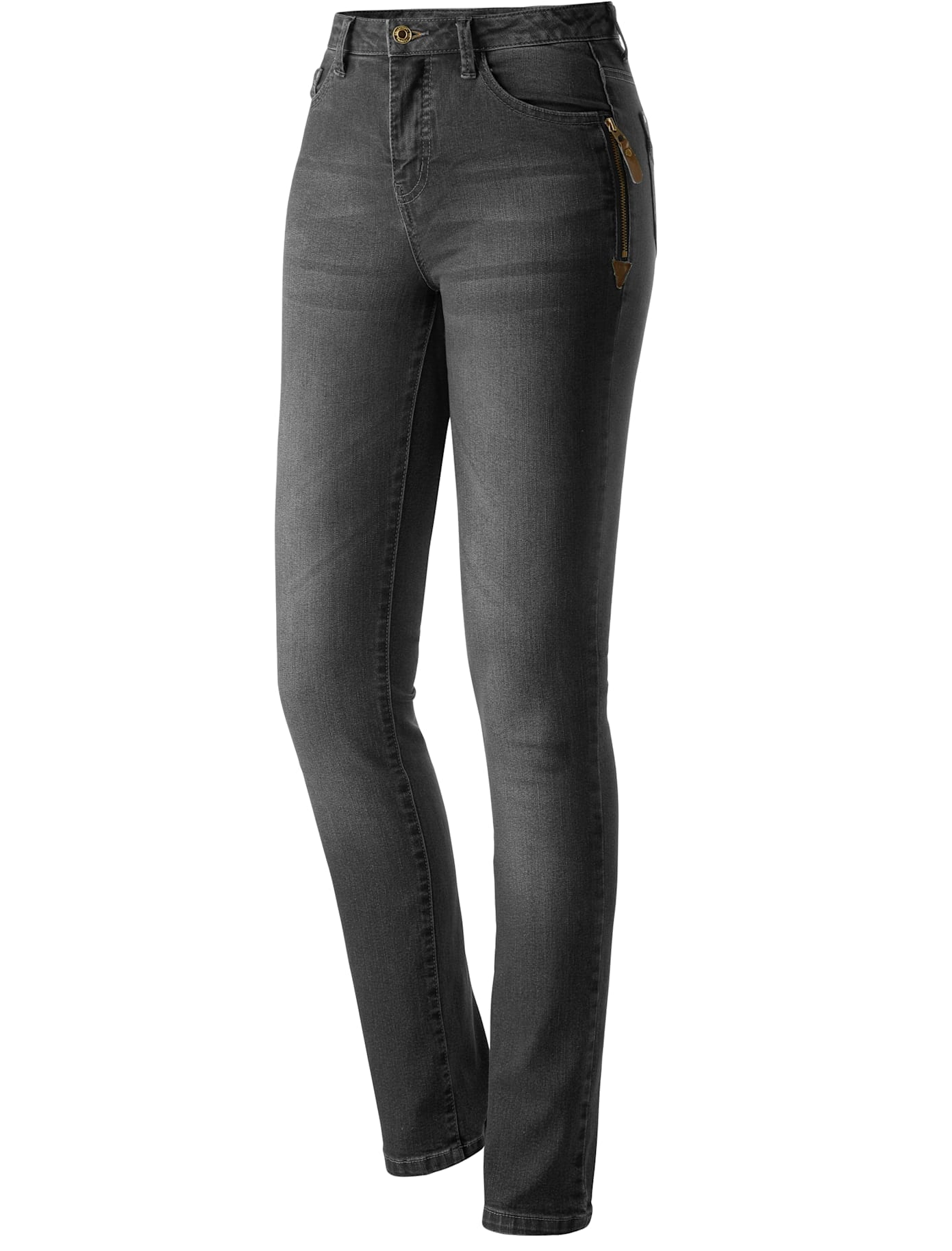 5-Pocket-Jeans CASUAL LOOKS, Damen, Gr. 96, Langgrößen, grau (grau, denim), 79% Baumwolle, 19% Polyester, 2% Elasthan, unifarben, lang, Jeans 5-Pocket-Jeans