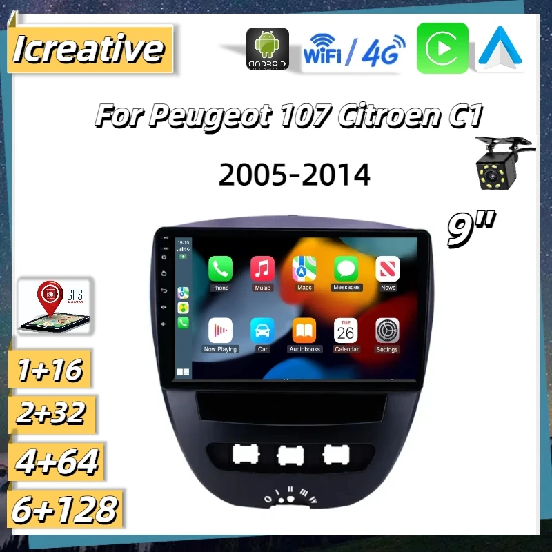 Autoradio Android Head Unit für Peugeot 107 Citroen C1 2005-2014 10 Zoll Multimedia Carplay 2din Stereo Autoradio Navigation GPS Image