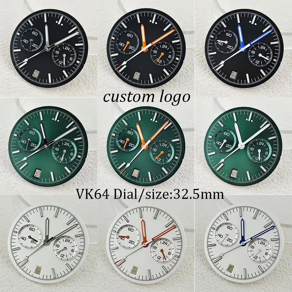 Panda-Zifferblatt, VK64-Zifferblatt, individuelles Logo-Zifferblatt, Herrenuhr-Zubehör, grün leuchtendes 32,5-mm-Zifferblatt, VK64-Uhrwerk, Uhrenzubehör, Werkzeuge Image