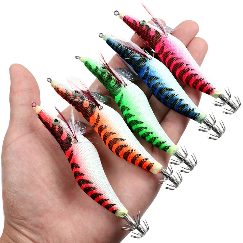 Köder Köder leuchtende hölzerne Garnelen Big Eye Tintenfisch Garnelen gefälschte Köder 2,0 2,5 3,0 # Tintenfisch Tintenfisch Meer Angeln Regenschirm Haken Image