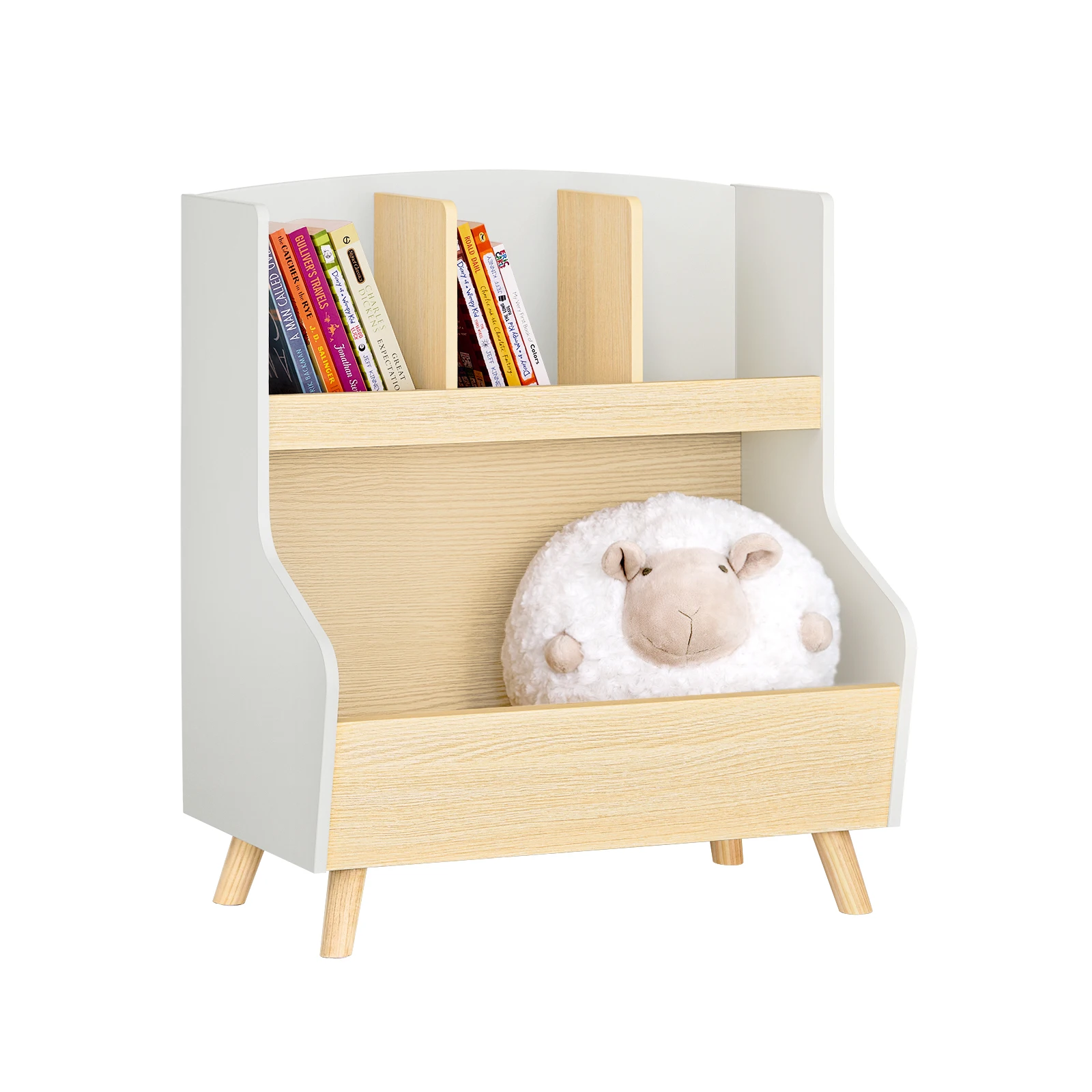 SoBuy KMB105-HG Kinderregal Bücherregal Kinderzimmer Regal Aufbewahrungsregal für Kinder Kinderzimmer Möbel Grau-Natur