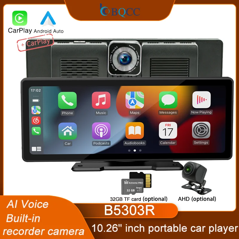 BQCC Widescreen Drahtloses tragbares Autoradio Carplay & Android Auto Gps Navigate Mirrorlink BT Ai Voice FM Multimedia Player Image
