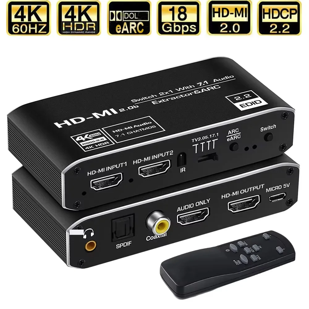 4K 120Hz 8K 60Hz HDMI-kompatibler 2.1 Audio-Extraktor HDCP 2.3 Audio-Splitter-Adapter Video-Konverter-Empfänger für PS5 Xbox TV Image
