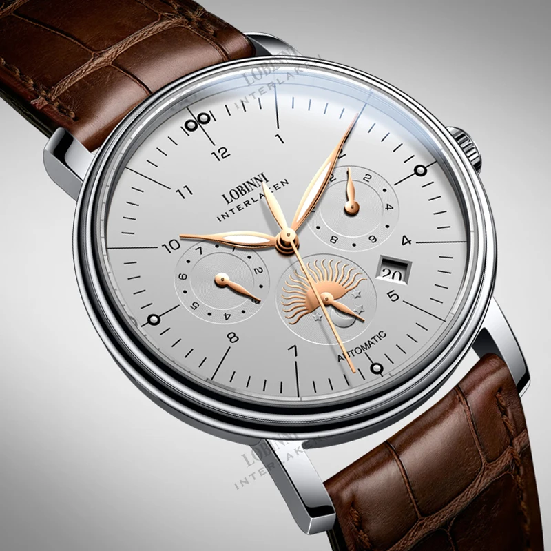 LOBINNI Multifunktions-Armbanduhr für Freizeitkleidung, Herren, 40 mm, mechanisches Uhrwerk, Automatikuhr mit Automatikaufzug Image