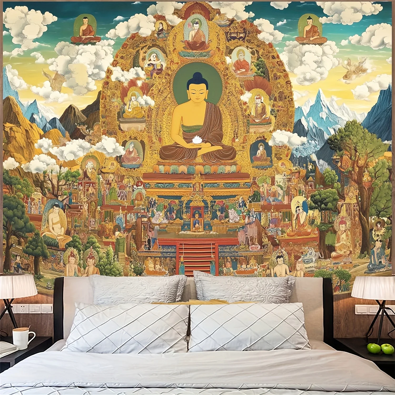 Eleganter Shakyamuni-Buddha-Wandbehang, Stoff, bedruckter Wandteppich, Kunst, kreatives Geschenk, perfekte Wahl für buddhistische Dekoration