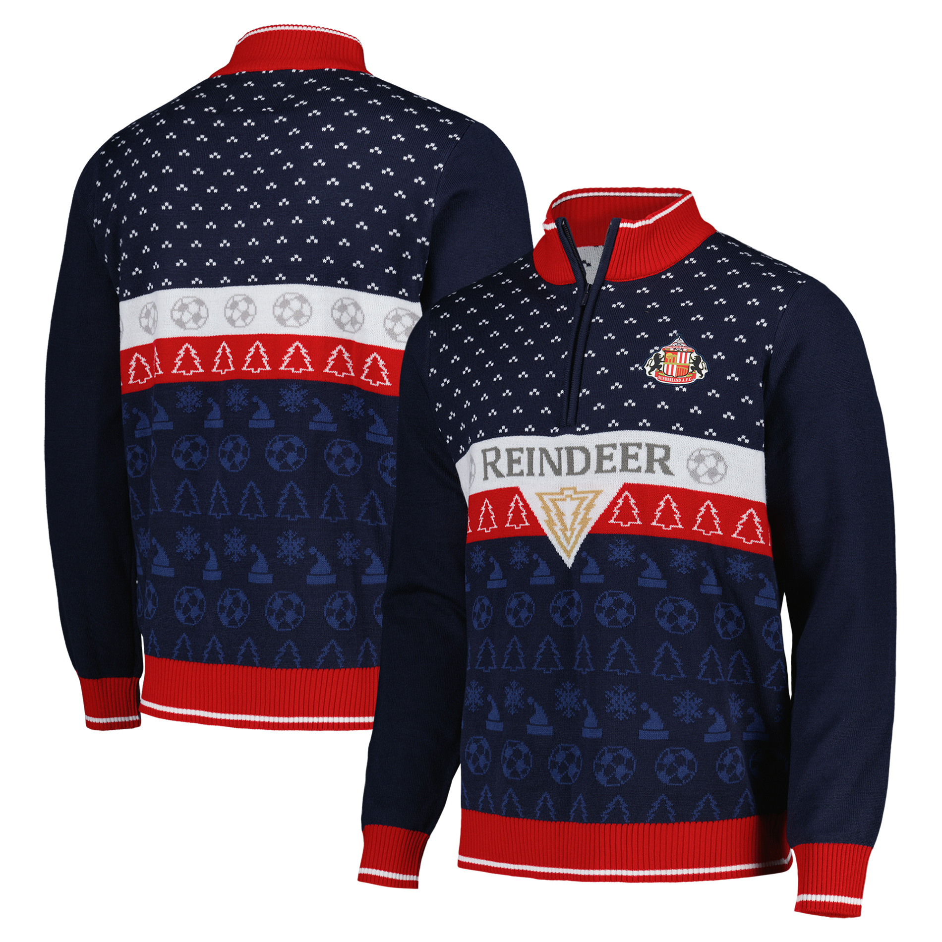 Sunderland Retro Weihnachtspullover mit 1/4-Reißverschluss - Marineblau - Erwachsene Image
