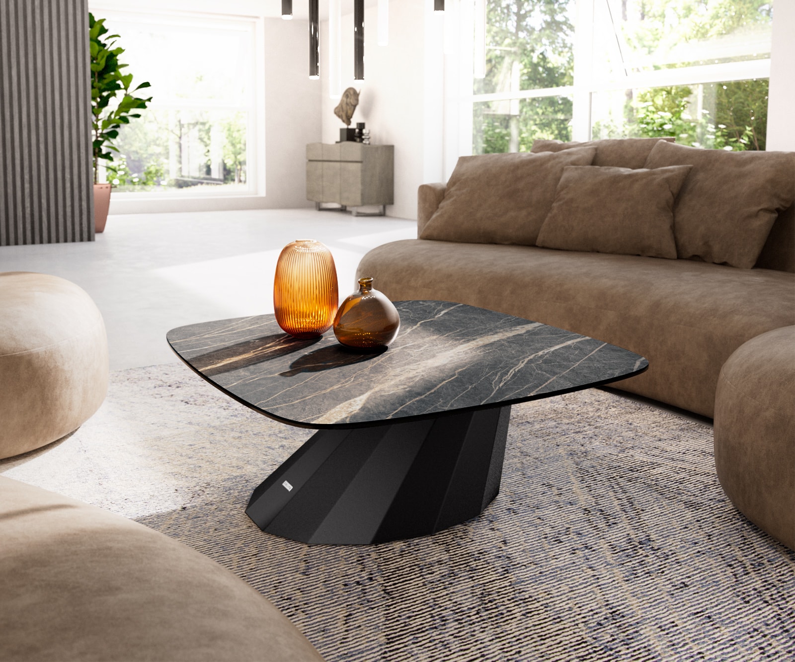 DELIFE Couchtisch Edge Boot 90x90 cm Keramik Laminam® Noir Desir Braun Parabi Metall Schwarz, Couchtische Image