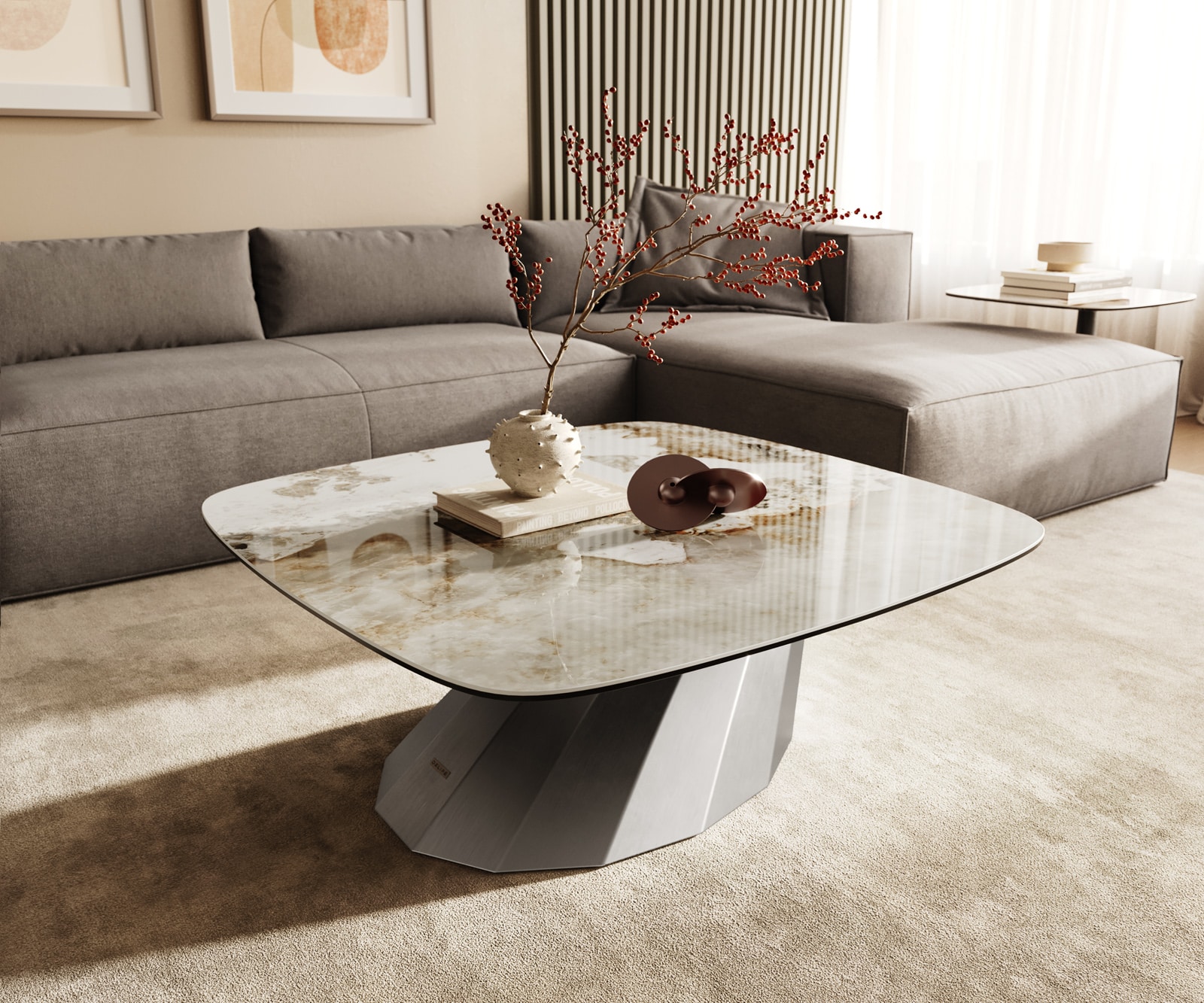 DELIFE Couchtisch Edge Boot 90x90 cm Keramik Minas Melange Parabi Edelstahl gebürstet, Couchtische Image