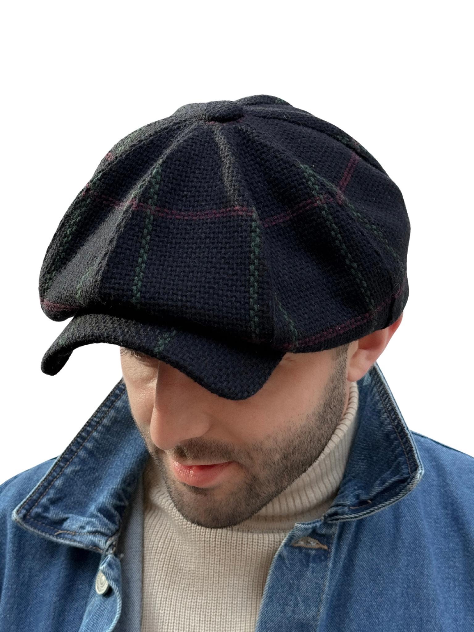 Berretto blu scuro in lana, cappello da strillone blu da uomo, cappelli di lana vecchio stile, berretto Peaky Blinders, berretto blu a 8 pannelli da u