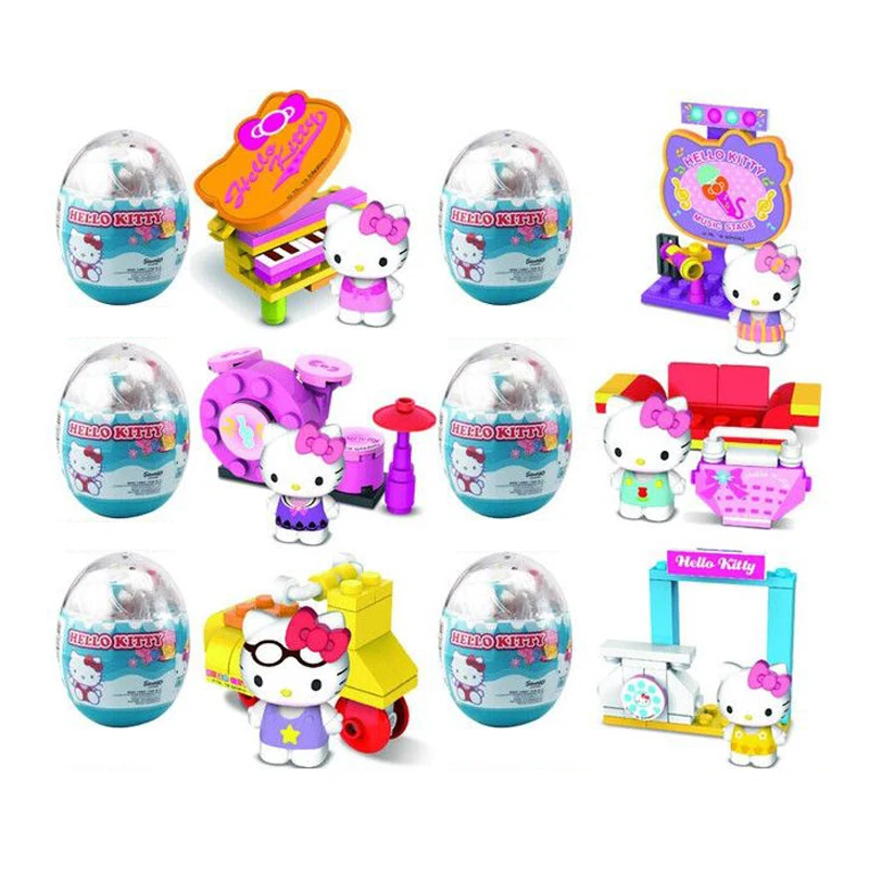 4 Stile Anime-Figur Sanrio Hello Kitty Gacha Bausteinspielzeug Hello Kitty Happy Farm Fun Twist Egg Kindergeburtstagsgeschenk
