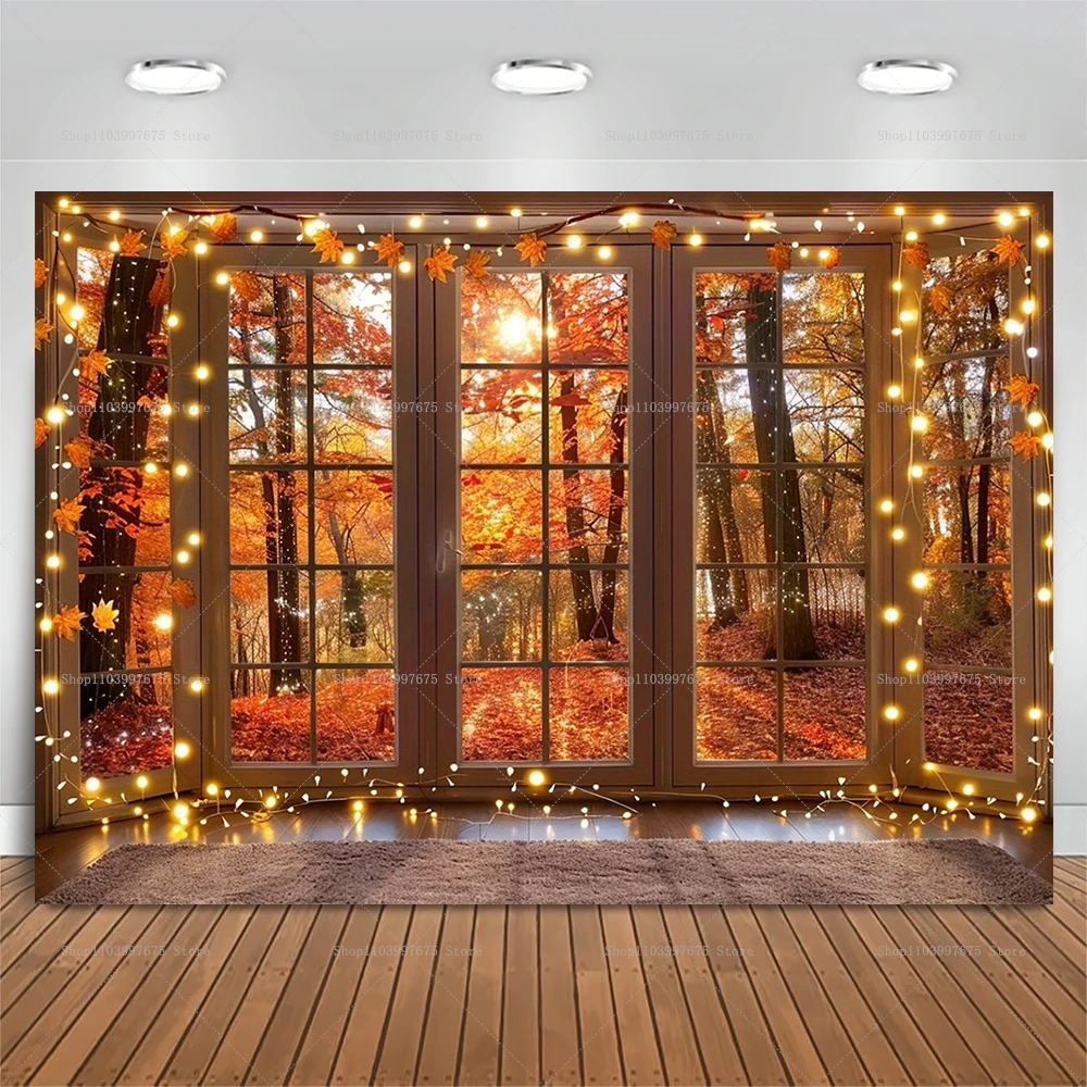 Herbst Fenster Ahorn Blätter Kulissen Thanksgiving Party Dekorationen Fotografie Hintergrund Herbst Dekor Banner Photo Booth Requisiten Image