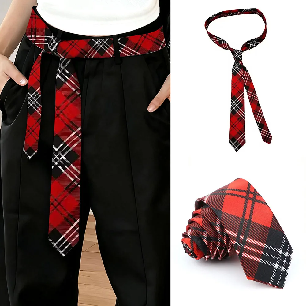 Grün gestreifte Retro-Krawatte und rot kariert als Hosen-Accessoires-Gürtel, lässig, vielseitig einsetzbar, Schal-Accessoires für Männer und Frauen, passend für den Alltag