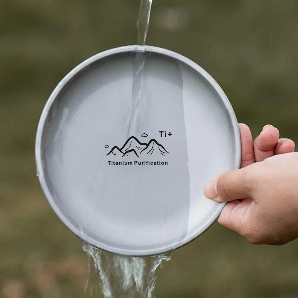 Titan-Campingplatte für den Außenbereich, ultraleicht, tragbar, rund, mattierte Schale zum Kochen, Picknick, Wandern, Camping, Rucksackreisen, Reisen Image
