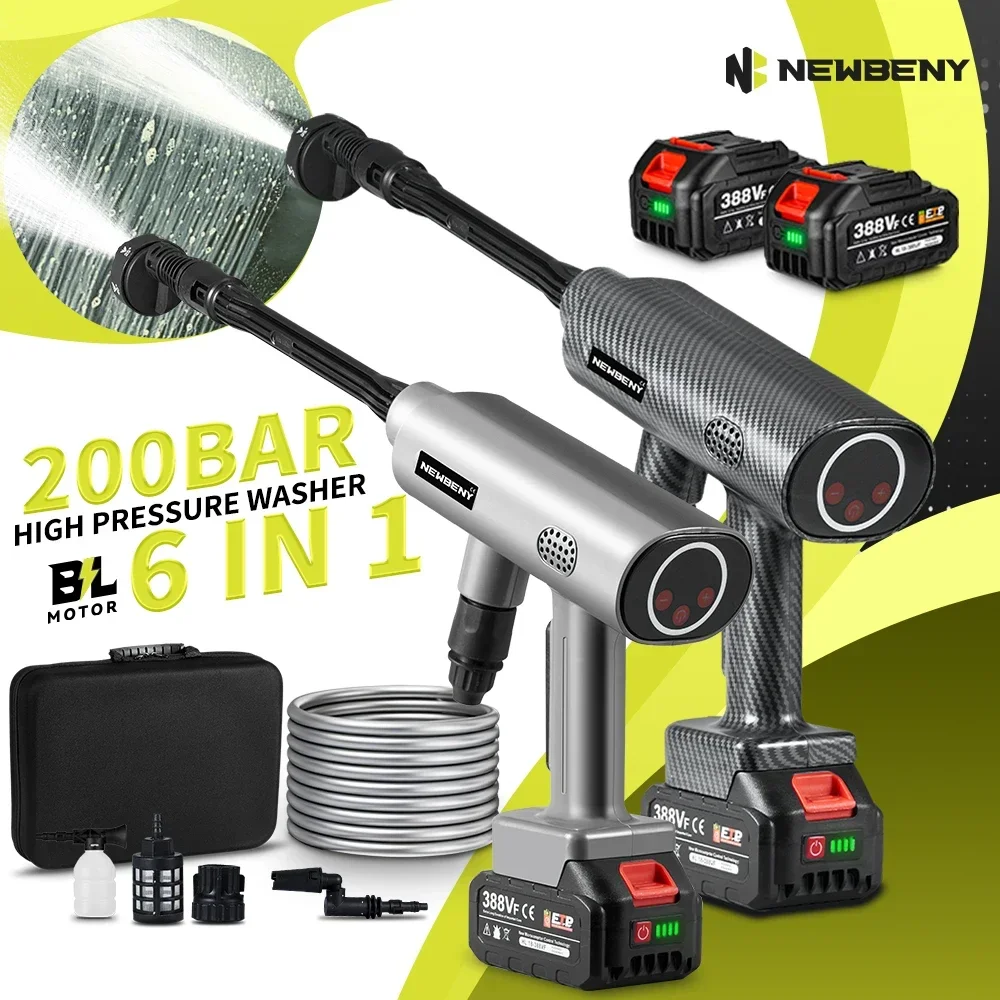 NEWBENY 200Bar 6 IN 1 Bürstenlosen Elektrischen Auto Waschmaschine Cordless Garten Schaum Generator Reinigung Maschine Für Makita 18V Batterie pin