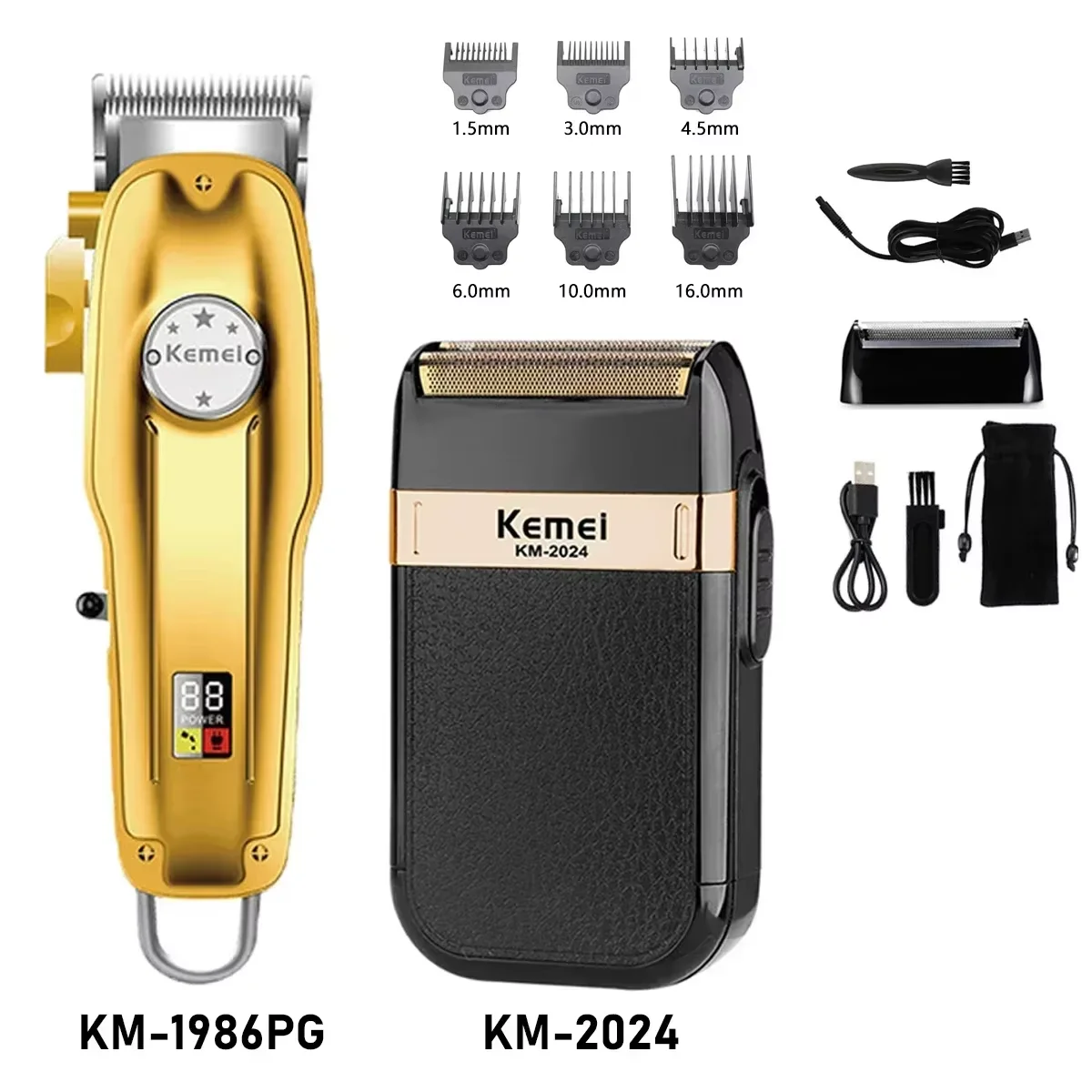 Kemei KM-1986PG KM-2024Haarschneider Herren Haarschneidemaschine Schnurlose elektrische USB-Aufladung LCD-Display Friseur Haarschneidemaschine Image