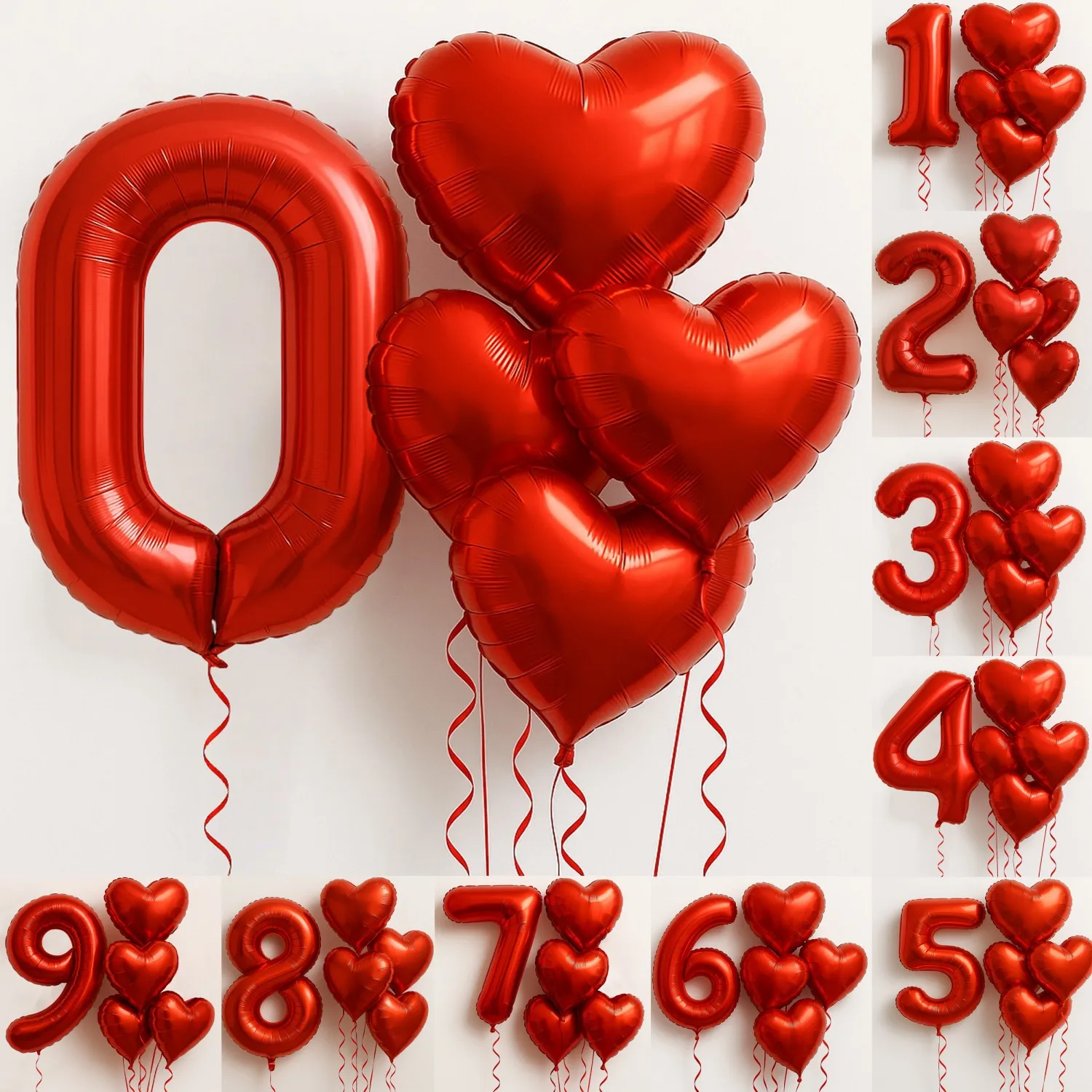 6 Teile/satz 32 Zoll Rote Foliennummer und 18 Zoll Herzballons Valentinstag Geburtstag Weihnachten Party Dekorationen Jahrestag Halloween Image