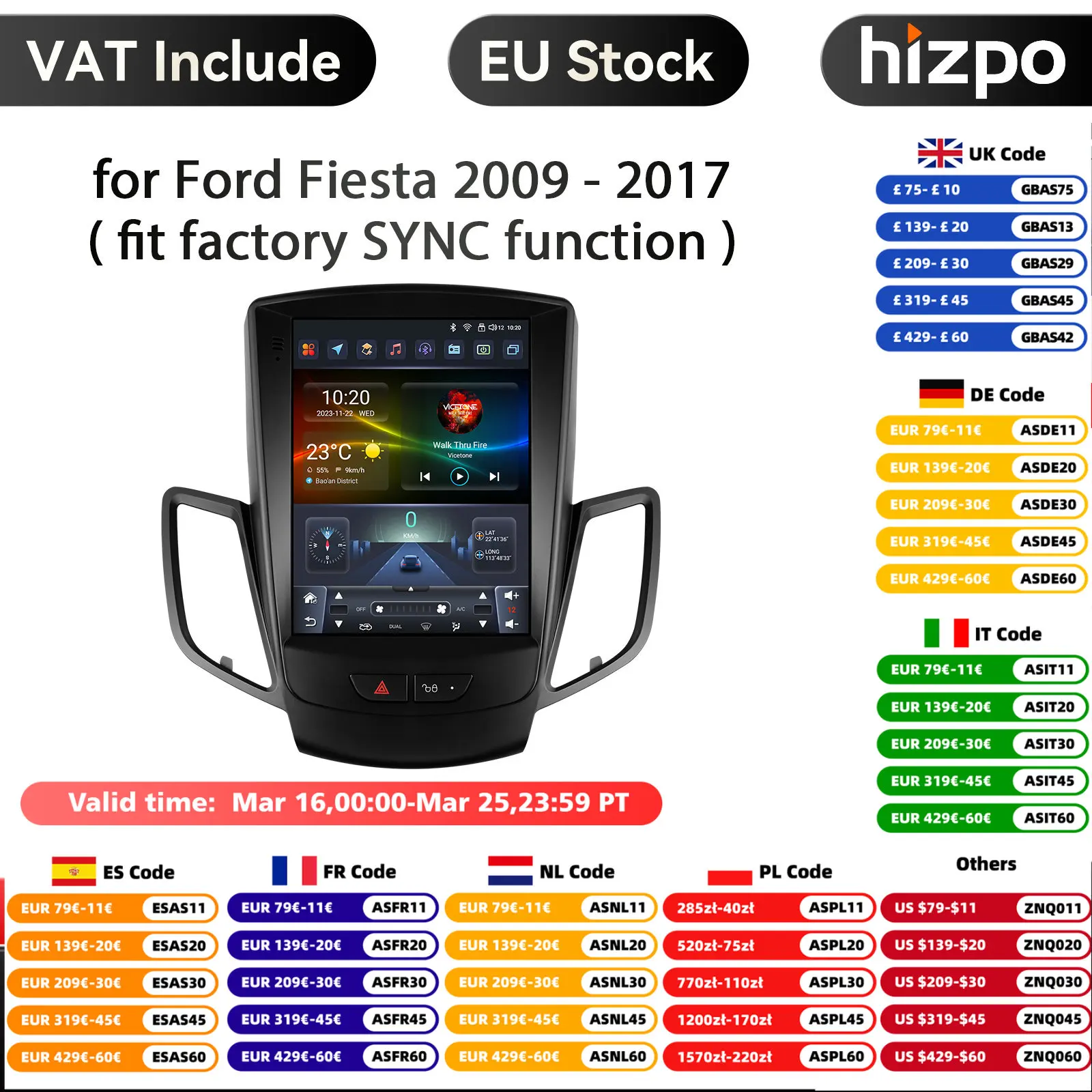 Hizpo 9,7 Zoll AI Carplay Android Autoradio für Ford Fiesta 2009–2017 SYNC Multimedia Player Navigation Head Unit Stereo Audio Image