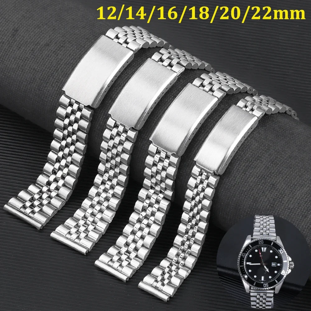 12mm 14mm 16mm 18mm 20mm 22mm Universal Metall Handgelenk Strap Edelstahl Uhr Band angepasst Faltschließe Armband Zubehör Image