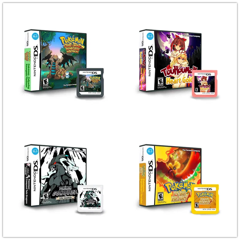 USA Version WithBox NDS Game Cartridge Video Game Console Anime Pokemon Series White Black SoulSilver HeartGold Gift Toys