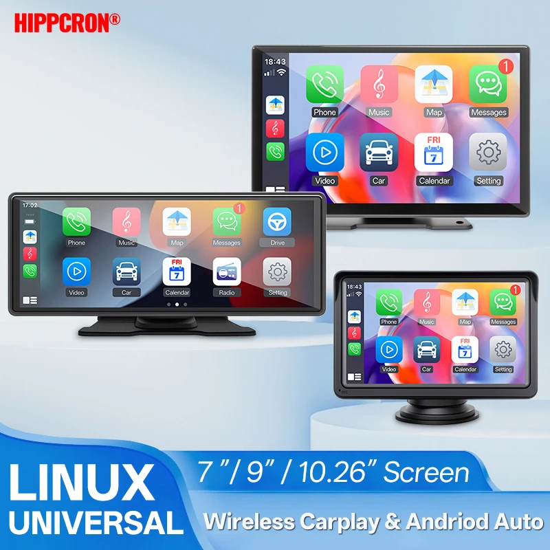 Hippcron 7/9/10,26 "Auto Spiegel Radio Multimedia Video Tragbare Player Drahtlose CarPlay Und Android Auto IPS Touchscreen Spiegel Image