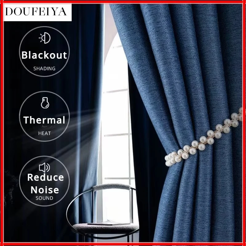 310 cm Höhe, reine Farbe, blaues Fenster, 85 %–99 % Verdunkelung, verdickte Baumwoll-Leinen-Schnitte für Wohnzimmer, Schlafzimmer, luxuriöse individuelle Größe Image