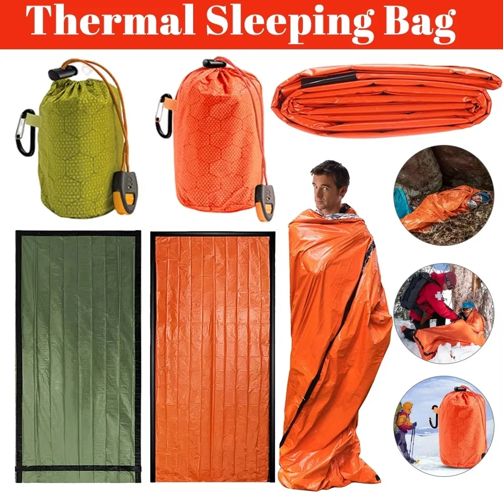 Notfall-Schlafsack, Aluminiumfolie, Thermo-Schlafdecken, wasserdicht, winddicht, warme Überlebensdecke für Camping, Wandern Image