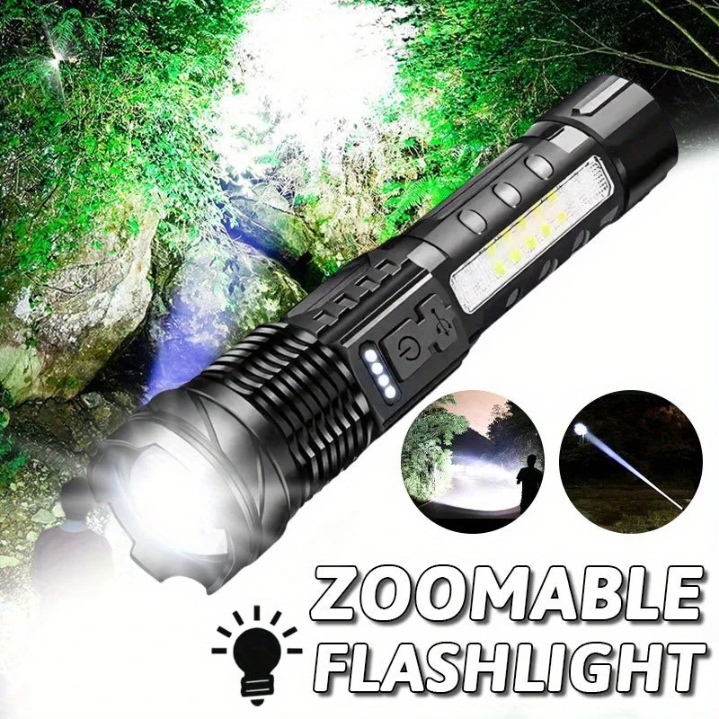 Superhelle LED-COB-Taschenlampe, USB wiederaufladbar, Teleskop-Zoom-Taschenlampe für Outdoor, Camping, Angeln, Notfall- und Arbeitsbeleuchtung Image