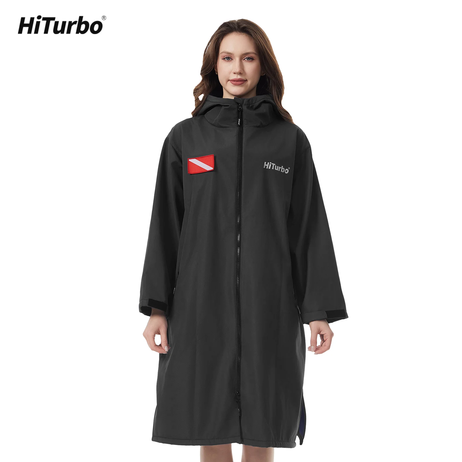 Hiturbo Langarm-Umhang mit Kapuze, wasserdicht, Wickelumhang, winddicht, schnell trocknend, zum Schwimmen, Surfen, Klettern, warm, schnell trocknend Image