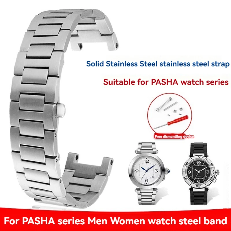 20 x 12 mm, 22 x 14 mm, massives Edelstahlarmband für Cartier PASHA Serie WSPA0013 Notch Metallarmband für Herren- und Damenuhrenkette Image