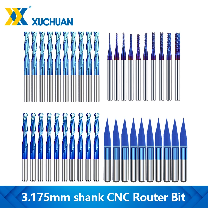 3,175mm Schaft CNC Gravur Bit Kit 10-80 stücke Fräser Hartmetall-schaftfräser Set CNC Maschine Fräsen werkzeuge CNC Router Bit Image