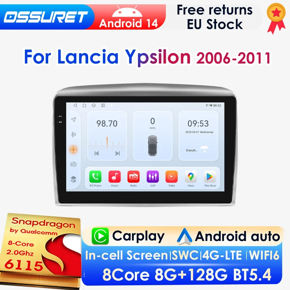 Qualcomm 8-Core 360 ° Panoramakamera Drahtloses CarPlay Android Auto Autoradio für Lancia Ypsilon 2006–2011 Multimedia GPS 4G Image