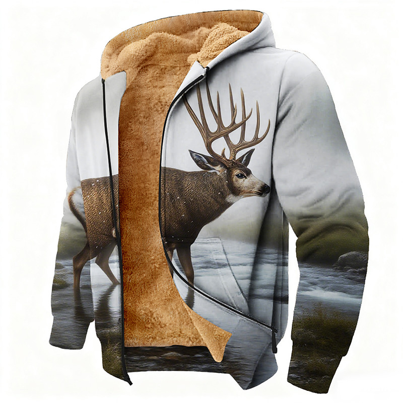 Men's Deer Fleece Hoodie Jacket Sweatshirt Classic Military Hunting Long Sleeve Crew Neck Outdoor Camping White 1 White Gray White 2 Zip Up Fall Winter Designer S M L XL 2XL 3XL