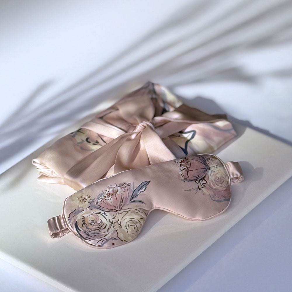 KIM+ONO Kimono Robe | Washable Silk Jia Self Care Set | Cream Blush