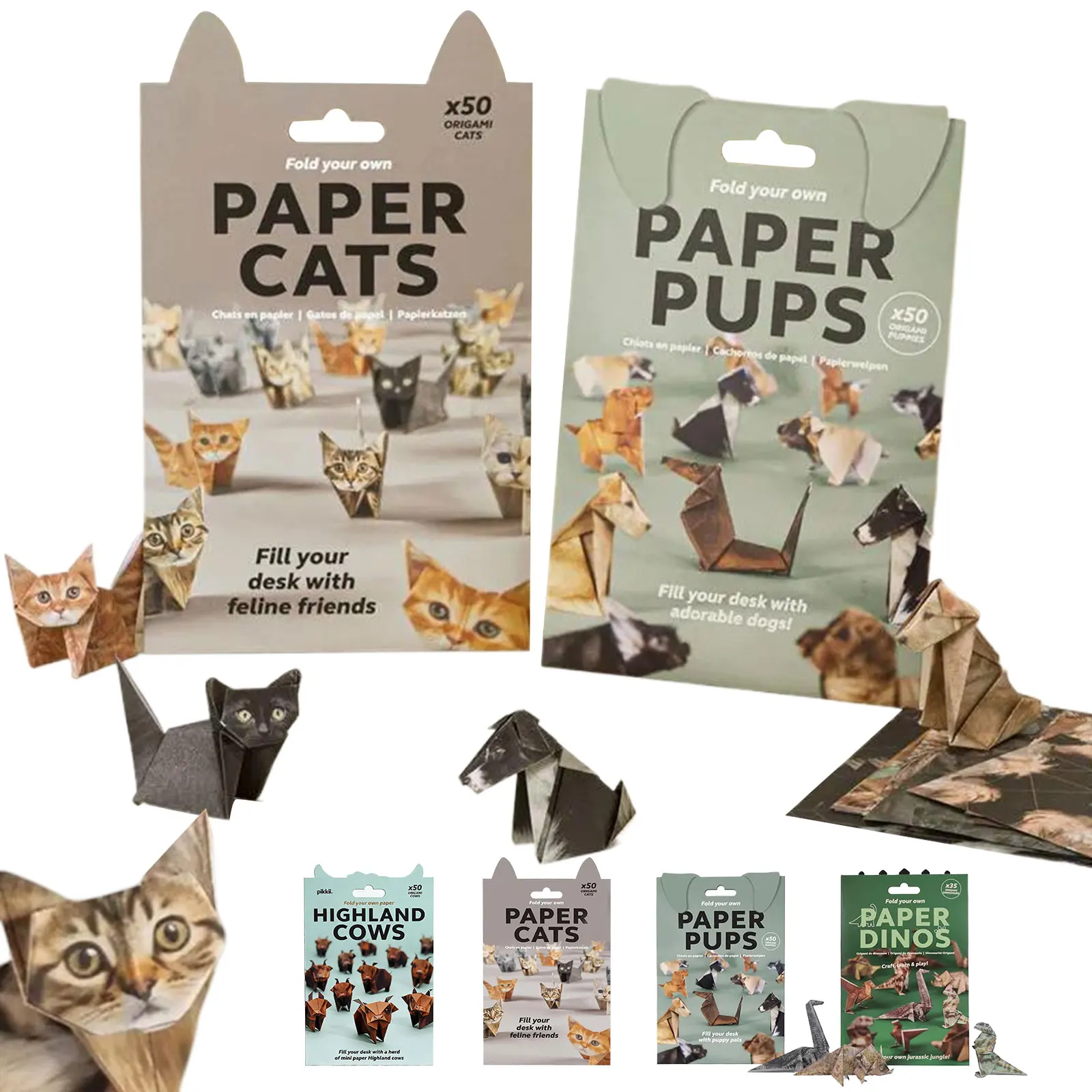 Katzen handgemachtes DIY-Papier, kreatives DIY-Papier, Katze, Hund, Dinosaurier, faltbares Tier, faltbares Bastelpapier-Set für Heimdekoration, Kindergeschenke Image