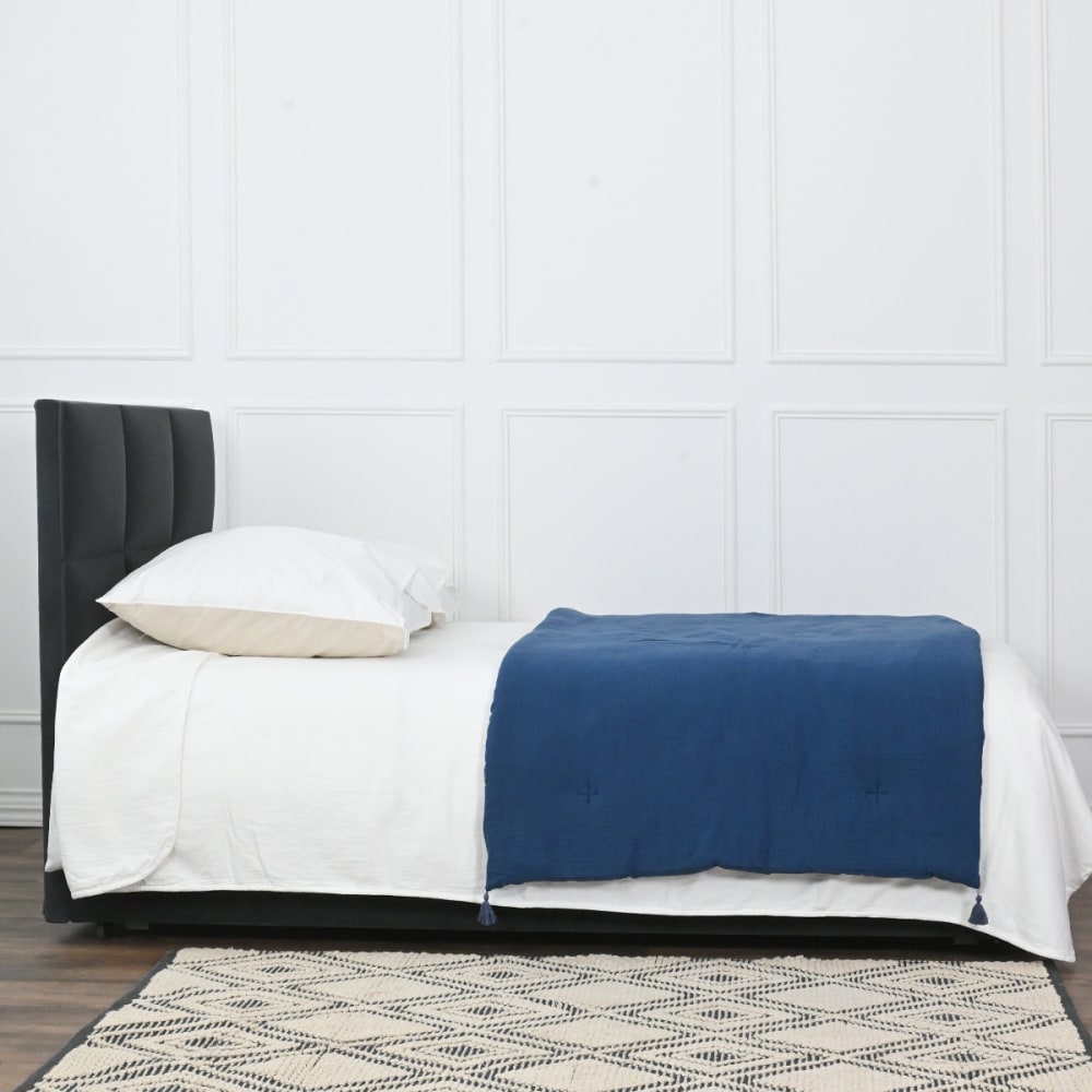 Chemin de lit gaze de coton indigo 90x200 cm