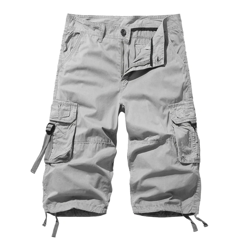 Neue Lose Große Größe Cargo-Shorts Baumwolle männer Taktische Casual Shorts Einfarbig Patchwork Military Shorts Weiß Knie Länge
